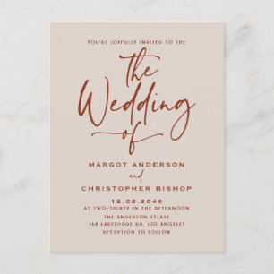 Boho Hand Lettered Calligraphy Terracotta Wedding Uitnodiging Briefkaart