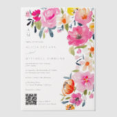 Boho handgeschilderde bloemen QR-code bruiloft Vellum Uitnodigingen (Voorkant)