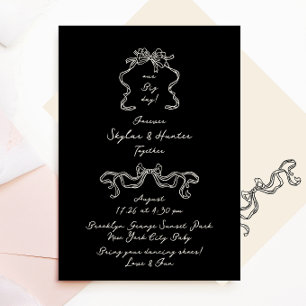 Boho Handgeschreven Retro Black & Cream Wedding Kaart