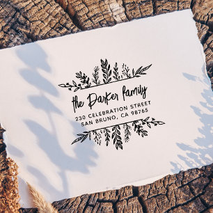 Boho handgetekende Leaves Lijst Whimsy Return Addr Zelfinktende Stempel