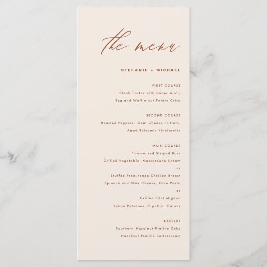 Boho HandwritCalligrafie Terracotta Wedding Menu (Voorkant)