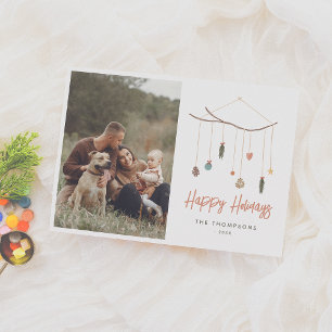 Boho Hangende Kerstboomtak Foto Vakantie Feestdagenkaart