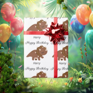 Boho Happy Birthday Gepersonaliseerde Dinosaurusse Cadeaupapier