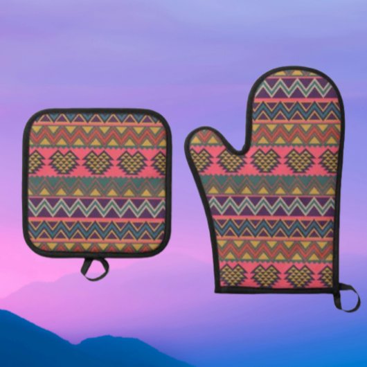 Boho Heat Guard Set – Tribal Oven Mitt & Pot Houde