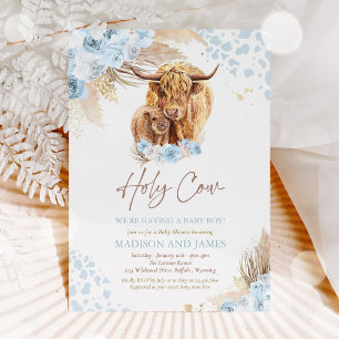 Boho Heilige Koe Blue Pampas Grass Boy Baby shower Kaart