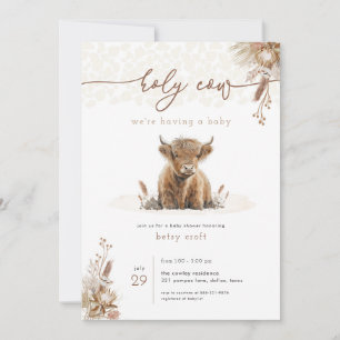 Boho Heilige Koe Hoogland Koe Baby shower Uitnodig Kaart