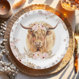Boho Heilige Koe Hoogland Pampas 1e verjaardag Papieren Bordje
