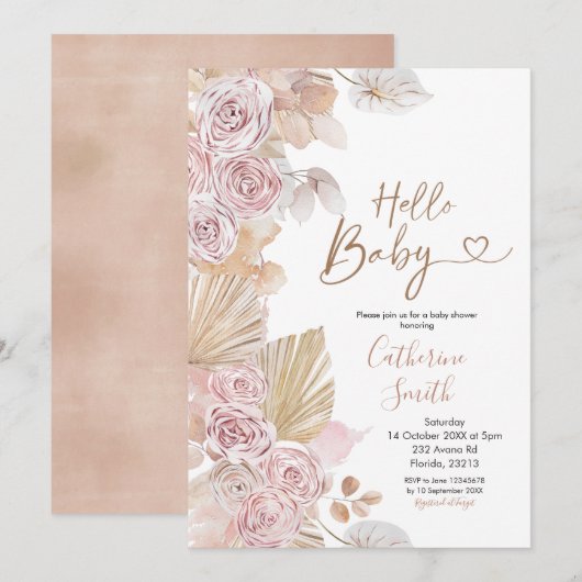 Boho Hello Baby Baby shower Invitation (Devant / Derrière)