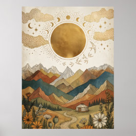 Boho Hemel Maangestalte Berg Yurt Poster