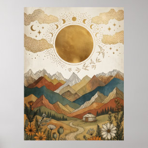 Boho Hemel Maangestalte Berg Yurt Poster
