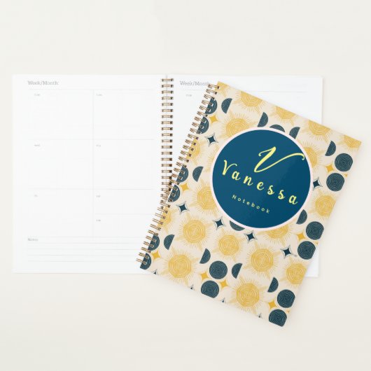 Boho Hemel Zon Maan Monogram Script Planner (Display)