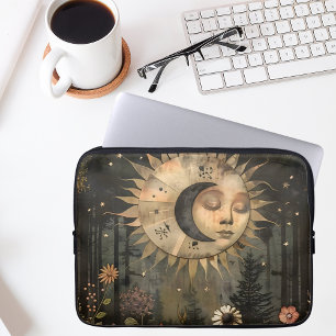Boho Hemel Zon Maan Tuin met Wilde Bloemen Laptop Sleeve