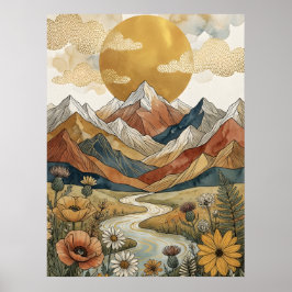 Boho Hemels Berg Rivier Zon Weiland Poster
