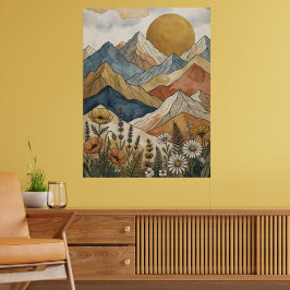 Boho Hemels Berg Wilde Bloem Zon Poster