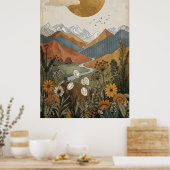 Boho Hemels Berghuis met A-frame hut Rivier Poster (Keuken)