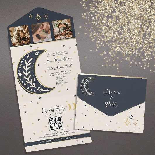 Boho hemelse bruiloft all in one uitnodiging