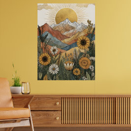 Boho Hemelse Zonnebundel Berg Zonnebloem Poster