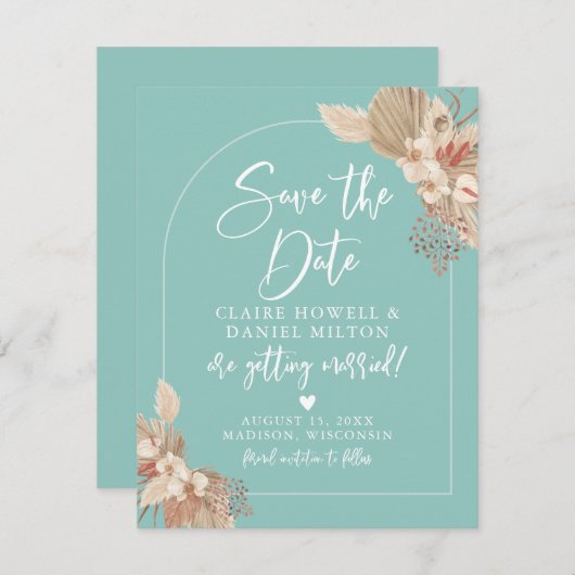 Boho Herbe de Pampas Sauge Menthe Save The Date (Devant / Derrière)