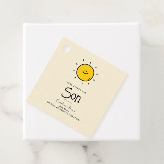 Boho Here Comes The Son Baby shower Bedankjes Labels (In situ)