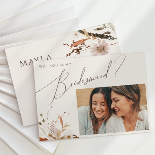 Boho herfst beige foto bruidsmeisje voorstel Kaart