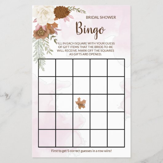 Boho Herfst Bloem Bruids Shower Bingo Spelkaart Flyer (Voorkant)