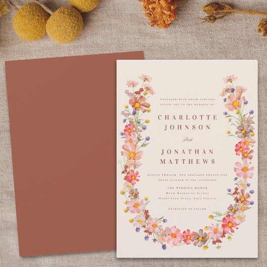 Boho herfst bloem bruiloft kaart