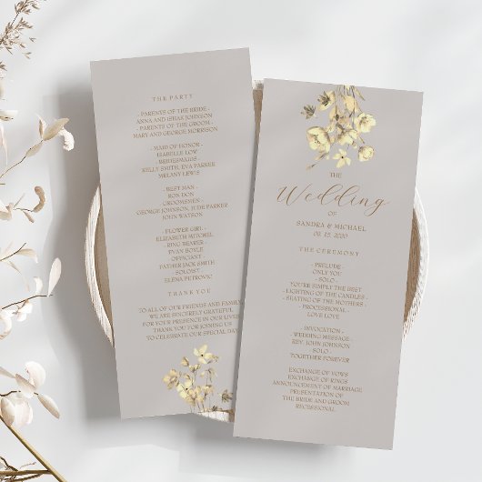 Boho-herfst-bloem bruiloftsceremonieprogramma programma