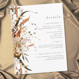 Boho herfst bloem neutrale rustieke trouwdetails informatiekaartje