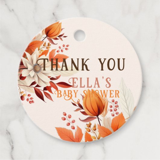 Boho herfst bloemblaadjes baby shower bedankjes labels (Voorkant)