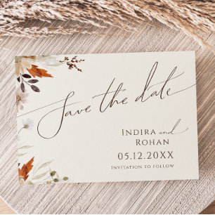 Boho Herfst Bloemen   Beige Horizontaal Save The Date