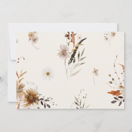 Boho Herfst Bloemen | Beige Horizontaal Save The Date (Achterkant)