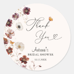 Boho herfst bloemen bruidsdouche  ronde sticker