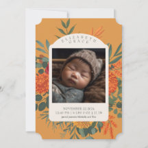 Boho Herfst Bloemen Foto Geboorteaankondiging
