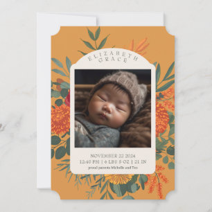 Boho Herfst Bloemen Foto Geboorteaankondiging Kaart