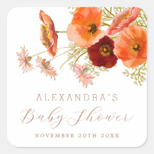 Boho Herfst Bloemen Geslacht Neutraal Baby shower  Vierkante Sticker