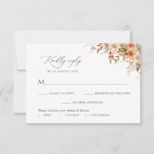 boho herfst bloemen maaltijd keuze RSVP kaart