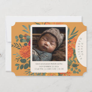 Boho Herfst Bloemen Pasgeboren Aankondiging