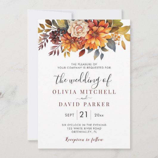 Boho Herfst Bloemen Rustiek Bloemen Bladgroen Brui Kaart (Voorkant)