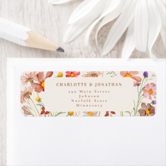 Boho Herfst Bloemen Terracotta Beige bruiloft Etiket (Insitu)