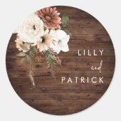 Boho Herfst Bloemen Terracotta Bruiloft Rustiek Ho Ronde Sticker (Voorkant)