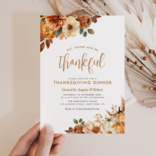 Boho herfst Bloemen Thanksgiving Diner Kaart
