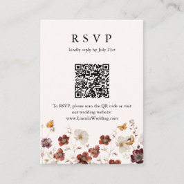 Boho Herfst Bloemen Vlinder Huwelijk QR Code RSVP Informatiekaartje