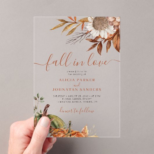 Boho herfst bloemenroest terracotta verlaat bruilo acryl uitnodigingen (Insitu (Draagbaar))
