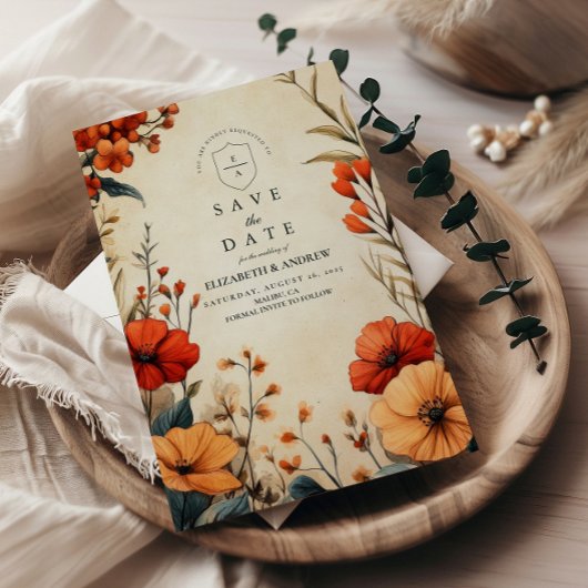 Boho herfst bloemige bruiloft save the date