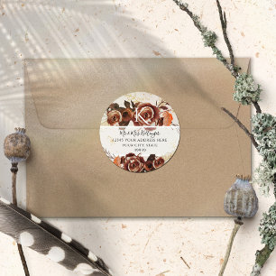 BOHO Herfst Bloemige Herfstbladeren Monogram Adres Ronde Sticker