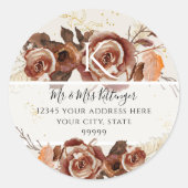 BOHO-herfst bloemige herfstbladeren monogramadres Ronde Sticker (Voorkant)