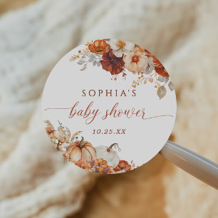 Boho herfst bloemige pompoen baby shower ronde sticker