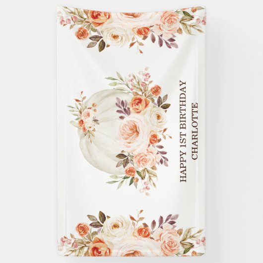 Boho-herfst bloemige pompoen gelukkige verjaardags spandoek (Verticaal)