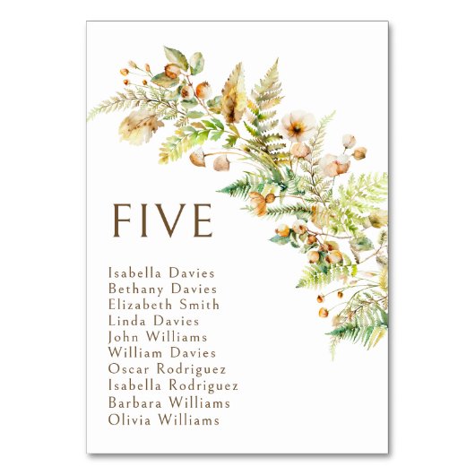 Boho Herfst Bos Branches Trouwtafel nummers Kaart (Voorkant)