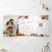 Boho herfst botanische foto QR RSVP details bruilo Drieluik Uitnodiging (Binnen)